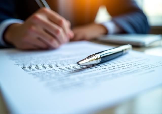 Business professionals reviewing a legal document