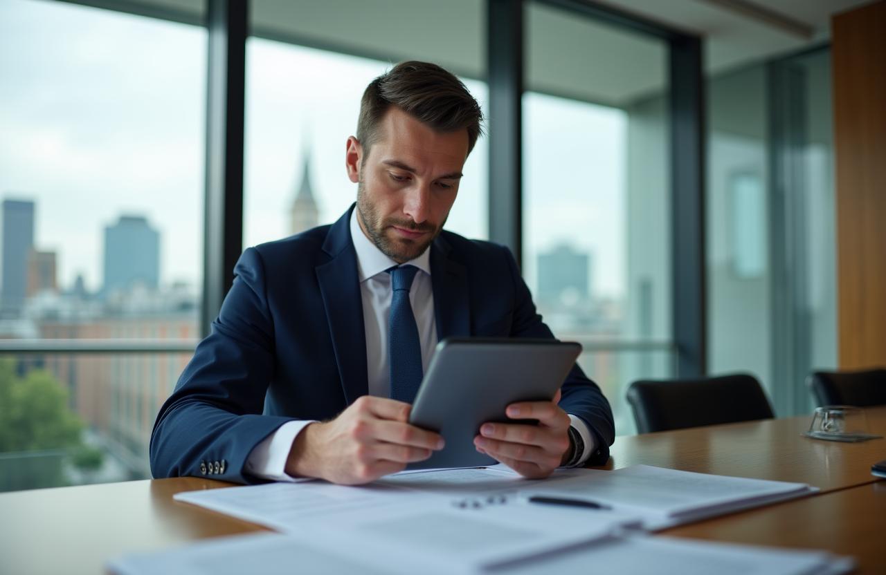 Professional contract negotiation in a London corporate office